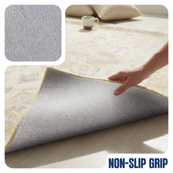 Muddy Mat® Champagne Washable Area Rugs for Living Room, Bedroom & Dining Room – Modern Soft Low Pile Non Slip Carpet – Pet Friendly Waterproof Foldable Rugs for Home