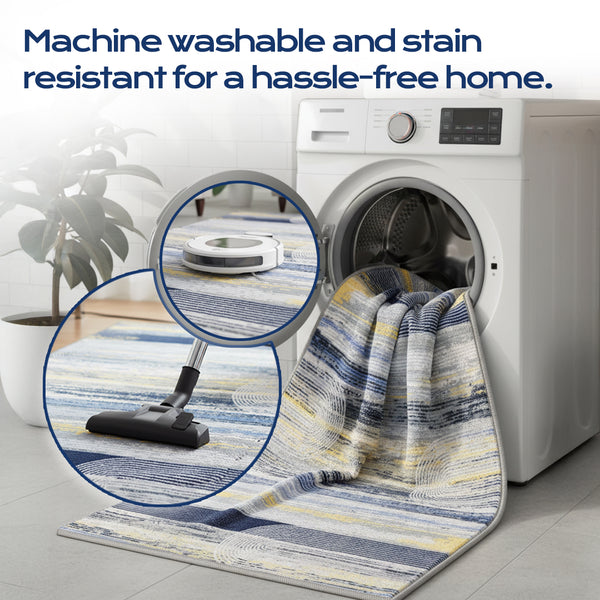Muddy Mat® Horizon Washable Area Rugs for Living Room, Bedroom & Dining Room – Modern Soft Low Pile Non Slip Carpet – Pet Friendly Waterproof Foldable Rugs for Home
