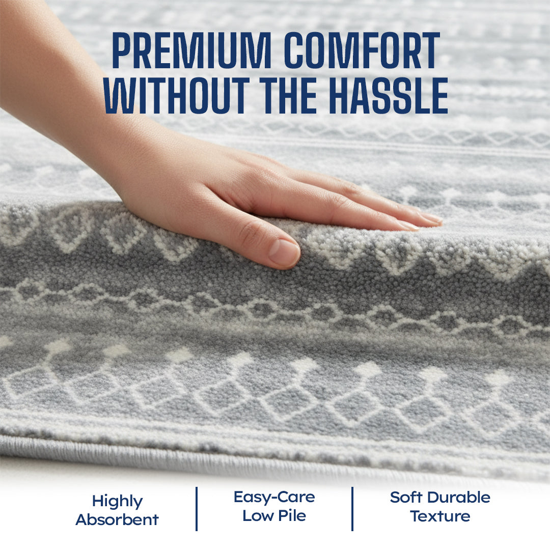 Muddy Mat® Greyline Washable Area Rugs for Living Room, Bedroom & Dining Room – Modern Soft Low Pile Non Slip Carpet – Pet Friendly Waterproof Foldable Rugs for Home