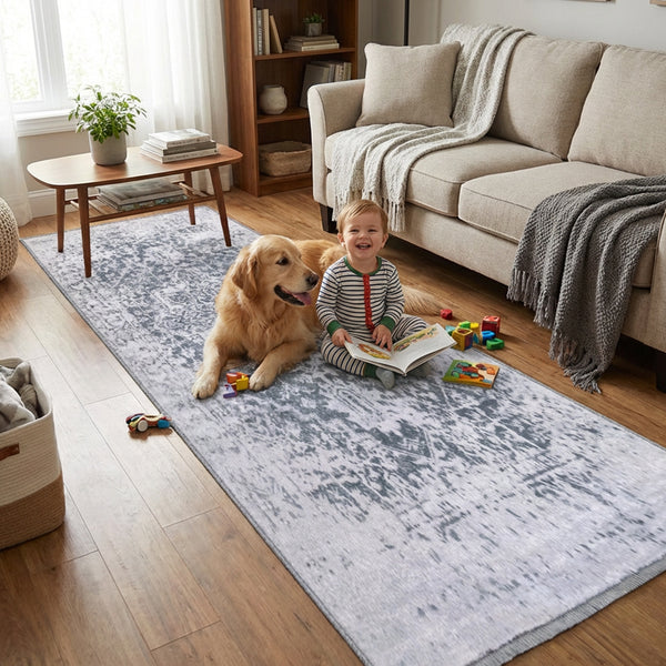 Muddy Mat® Frostbell Washable Area Rugs for Living Room, Bedroom & Dining Room – Modern Soft Low Pile Non Slip Carpet – Pet Friendly Waterproof Foldable Rugs for Home