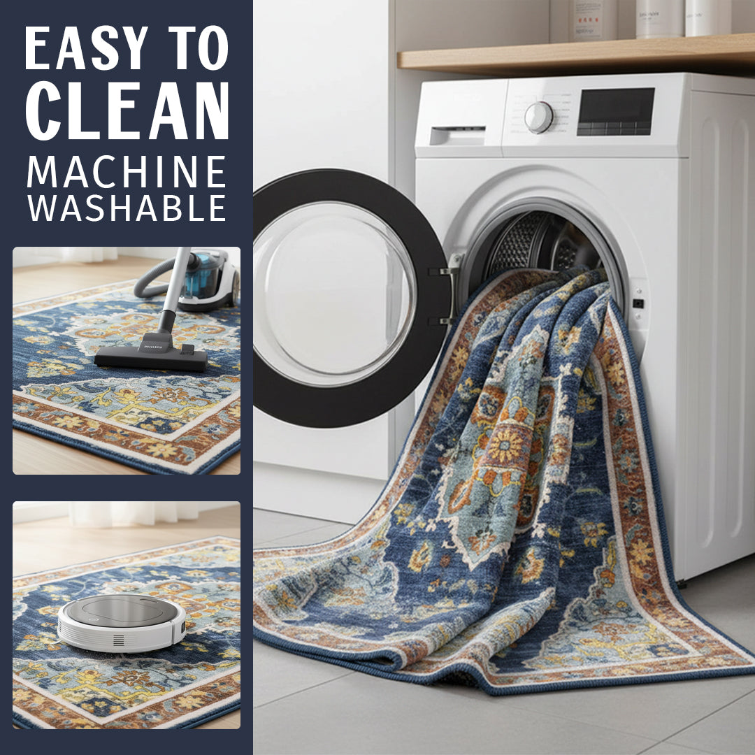 Muddy Mat® Mosaic Washable Area Rugs for Living Room, Bedroom & Dining Room – Modern Soft Low Pile Non Slip Carpet – Pet Friendly Waterproof Foldable Rugs for Home