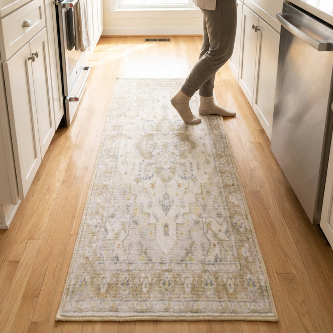 Muddy Mat® Champagne Washable Area Rugs for Living Room, Bedroom & Dining Room – Modern Soft Low Pile Non Slip Carpet – Pet Friendly Waterproof Foldable Rugs for Home