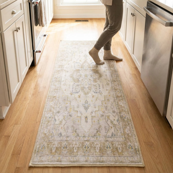 Muddy Mat® Champagne Washable Area Rugs for Living Room, Bedroom & Dining Room – Modern Soft Low Pile Non Slip Carpet – Pet Friendly Waterproof Foldable Rugs for Home