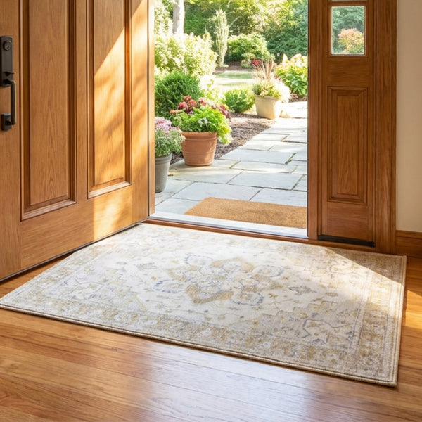 Muddy Mat® Champagne Washable Area Rugs for Living Room, Bedroom & Dining Room – Modern Soft Low Pile Non Slip Carpet – Pet Friendly Waterproof Foldable Rugs for Home