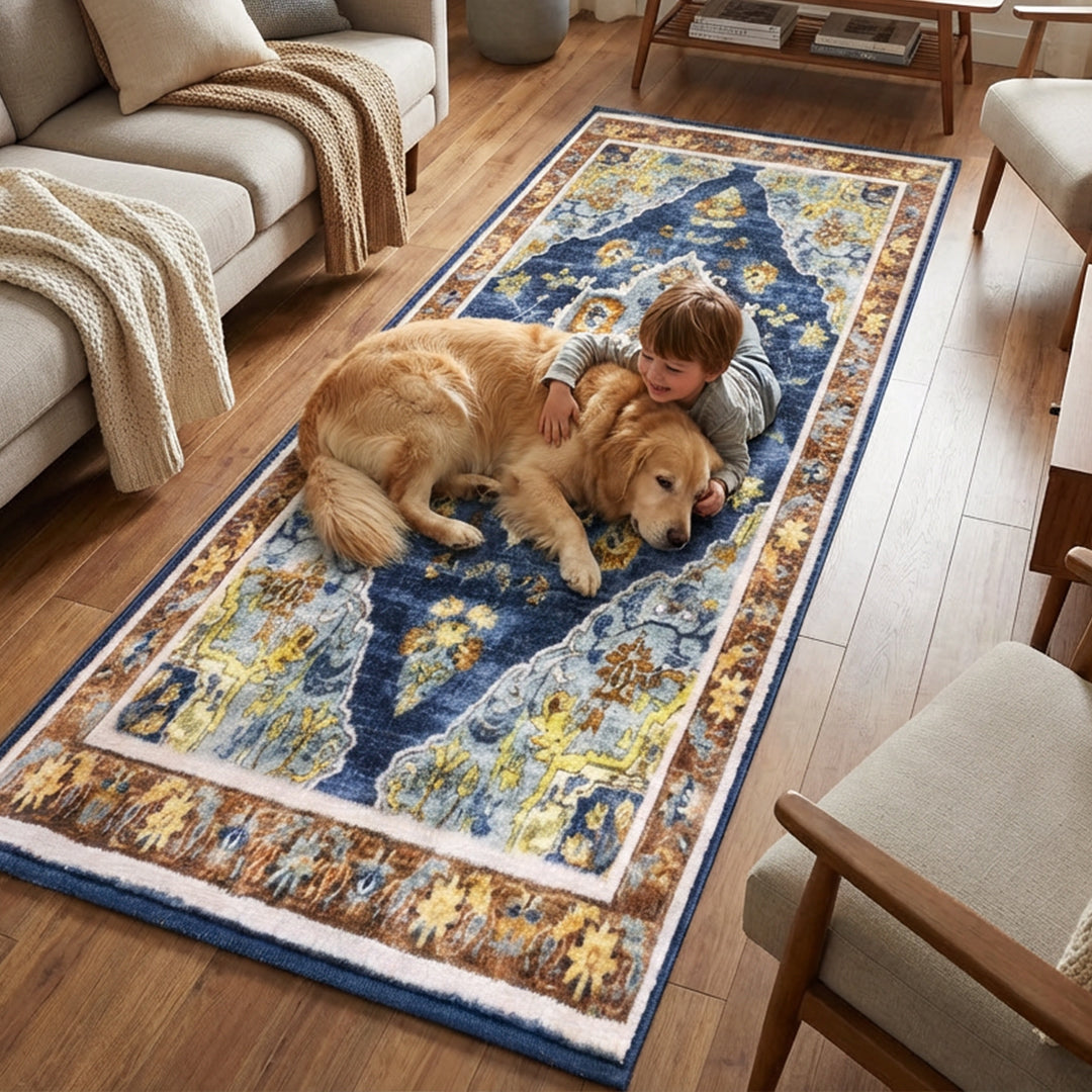 Muddy Mat® Mosaic Washable Area Rugs for Living Room, Bedroom & Dining Room – Modern Soft Low Pile Non Slip Carpet – Pet Friendly Waterproof Foldable Rugs for Home