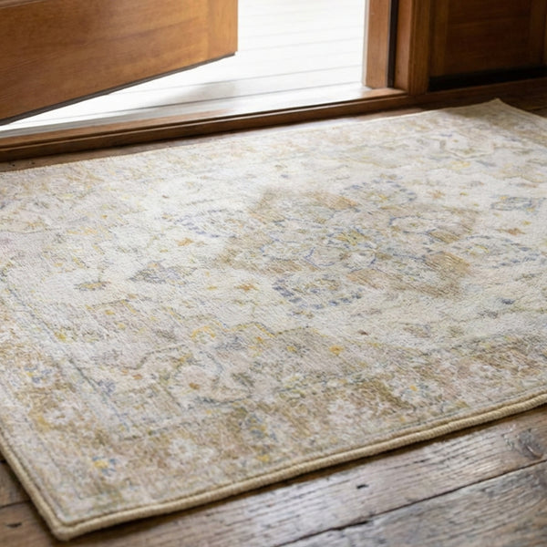 Muddy Mat® Champagne Washable Area Rugs for Living Room, Bedroom & Dining Room – Modern Soft Low Pile Non Slip Carpet – Pet Friendly Waterproof Foldable Rugs for Home