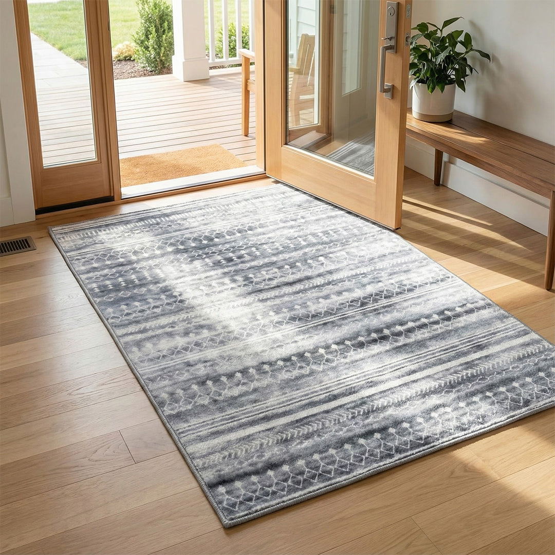 Muddy Mat® Greyline Washable Area Rugs for Living Room, Bedroom & Dining Room – Modern Soft Low Pile Non Slip Carpet – Pet Friendly Waterproof Foldable Rugs for Home