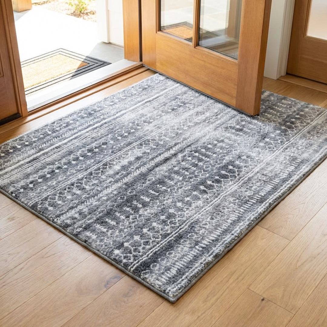 Muddy Mat® Greyline Washable Area Rugs for Living Room, Bedroom & Dining Room – Modern Soft Low Pile Non Slip Carpet – Pet Friendly Waterproof Foldable Rugs for Home