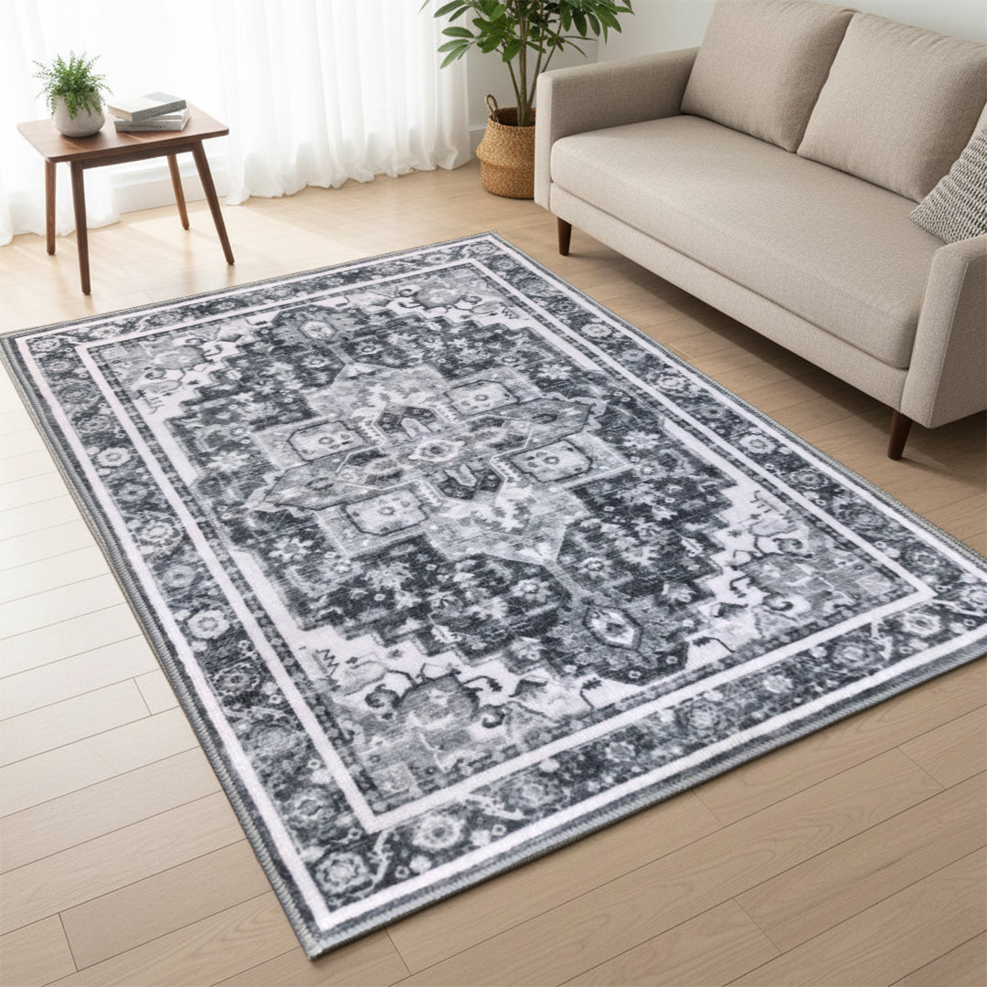 Muddy Mat® Onyx Washable Area Rugs for Living Room, Bedroom & Dining Room – Modern Soft Low Pile Non Slip Carpet – Pet Friendly Waterproof Foldable Rugs for Home