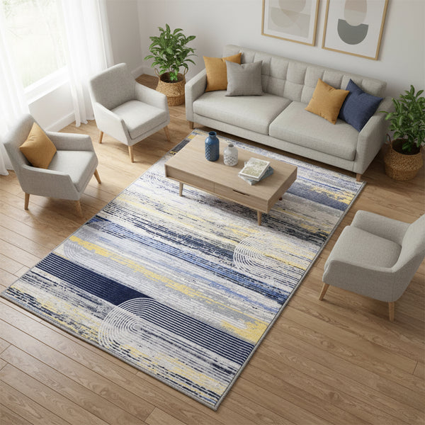 Muddy Mat® Horizon Washable Area Rugs for Living Room, Bedroom & Dining Room – Modern Soft Low Pile Non Slip Carpet – Pet Friendly Waterproof Foldable Rugs for Home