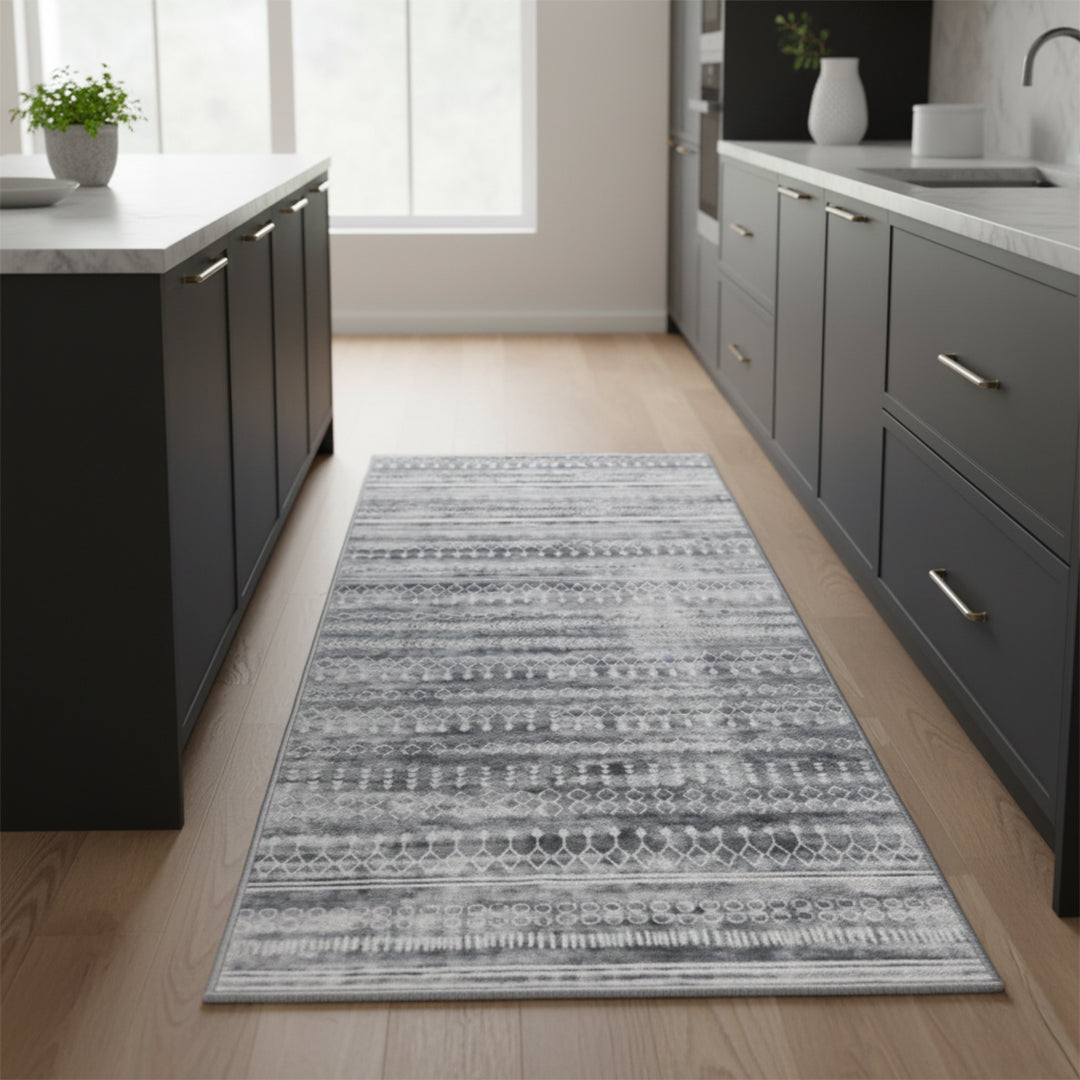Muddy Mat® Greyline Washable Area Rugs for Living Room, Bedroom & Dining Room – Modern Soft Low Pile Non Slip Carpet – Pet Friendly Waterproof Foldable Rugs for Home