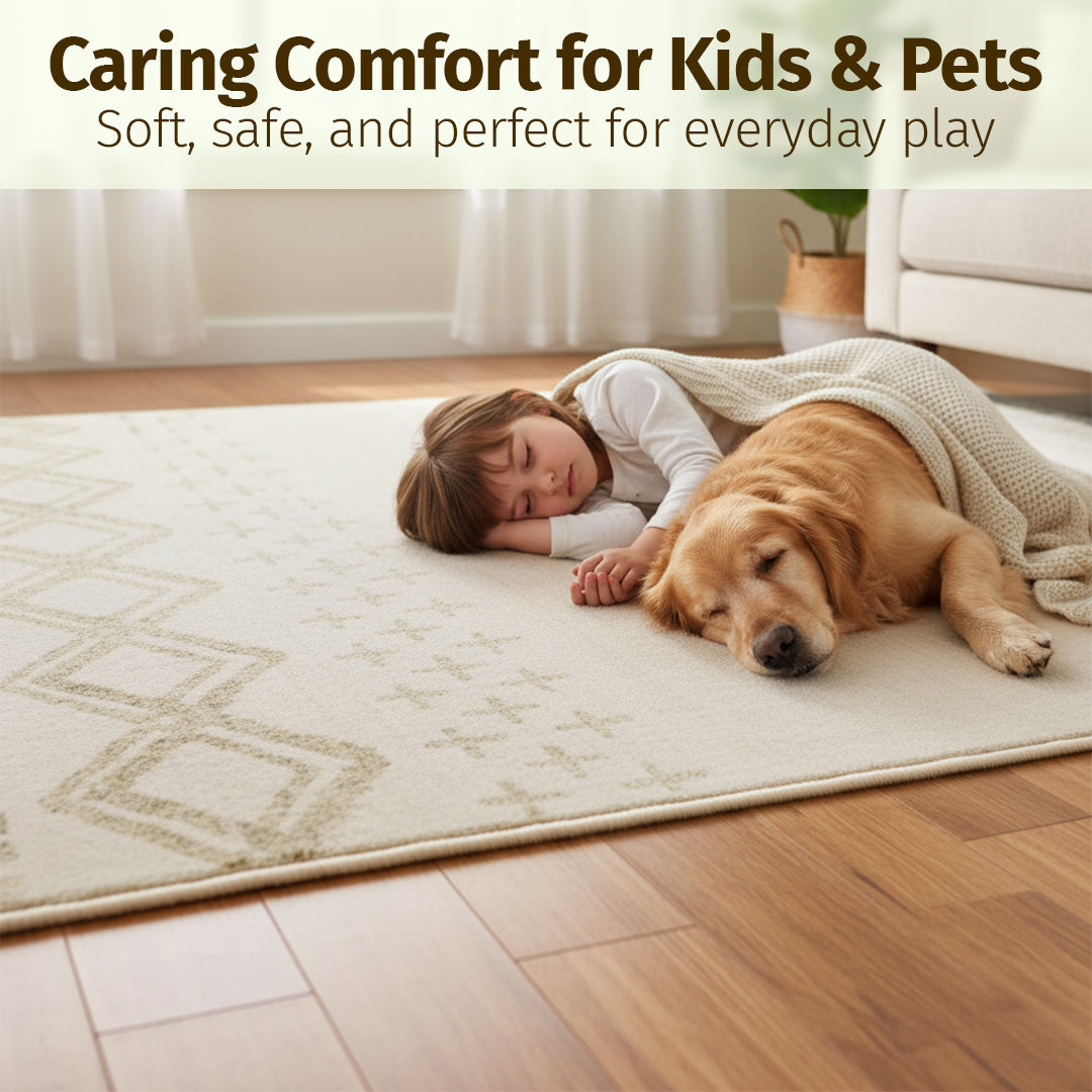 Muddy Mat® Tribal Washable Area Rugs for Living Room, Bedroom & Dining Room – Modern Soft Low Pile Non Slip Carpet – Pet Friendly Waterproof Foldable Rugs for Home