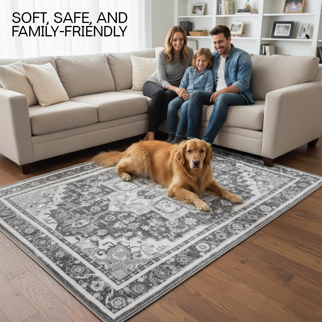 Muddy Mat® Onyx Washable Area Rugs for Living Room, Bedroom & Dining Room – Modern Soft Low Pile Non Slip Carpet – Pet Friendly Waterproof Foldable Rugs for Home