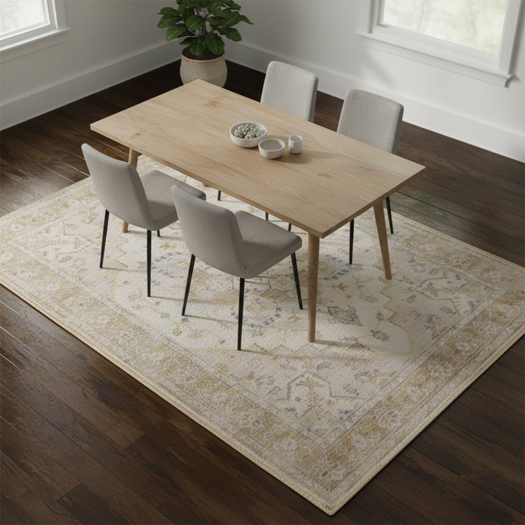 Muddy Mat® Champagne Washable Area Rugs for Living Room, Bedroom & Dining Room – Modern Soft Low Pile Non Slip Carpet – Pet Friendly Waterproof Foldable Rugs for Home