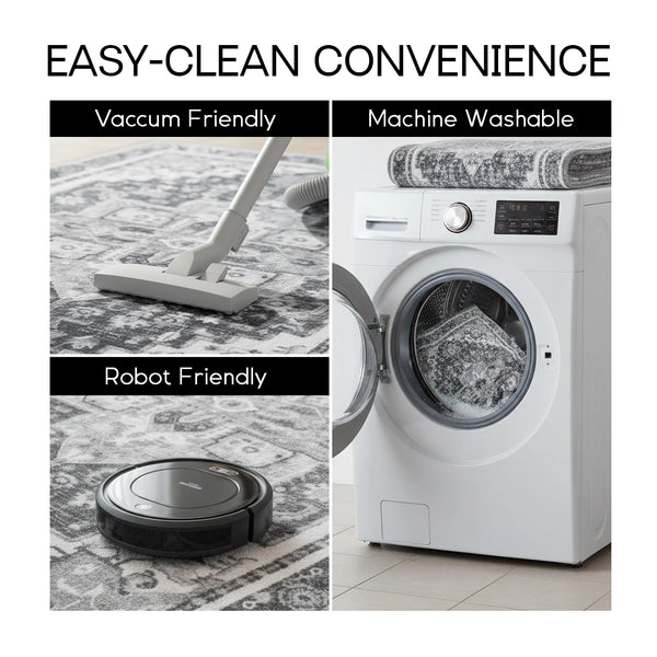 Muddy Mat® Onyx Washable Area Rugs for Living Room, Bedroom & Dining Room – Modern Soft Low Pile Non Slip Carpet – Pet Friendly Waterproof Foldable Rugs for Home