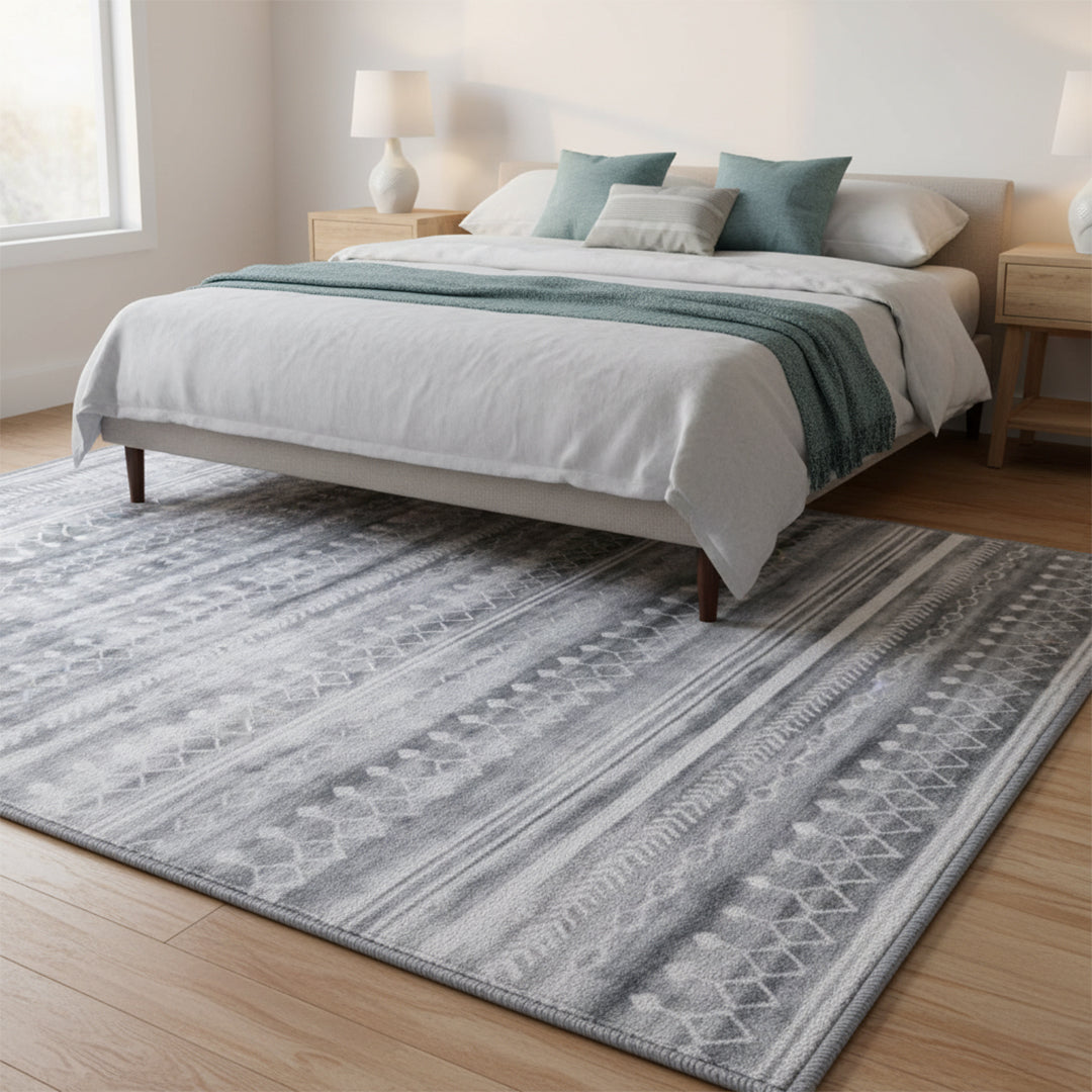 Muddy Mat® Greyline Washable Area Rugs for Living Room, Bedroom & Dining Room – Modern Soft Low Pile Non Slip Carpet – Pet Friendly Waterproof Foldable Rugs for Home