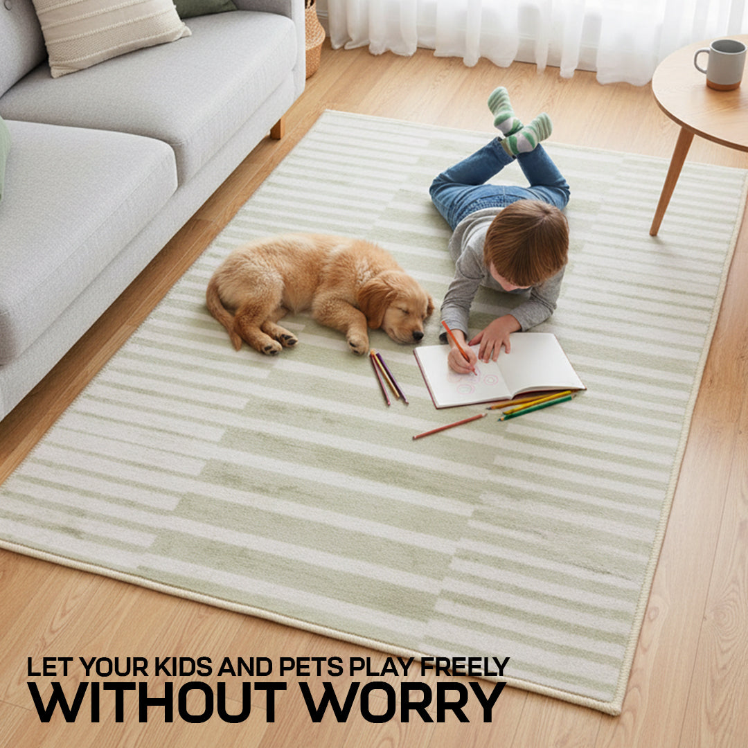Muddy Mat® Creamline Washable Area Rugs for Living Room, Bedroom & Dining Room – Modern Soft Low Pile Non Slip Carpet – Pet Friendly Waterproof Foldable Rugs for Home