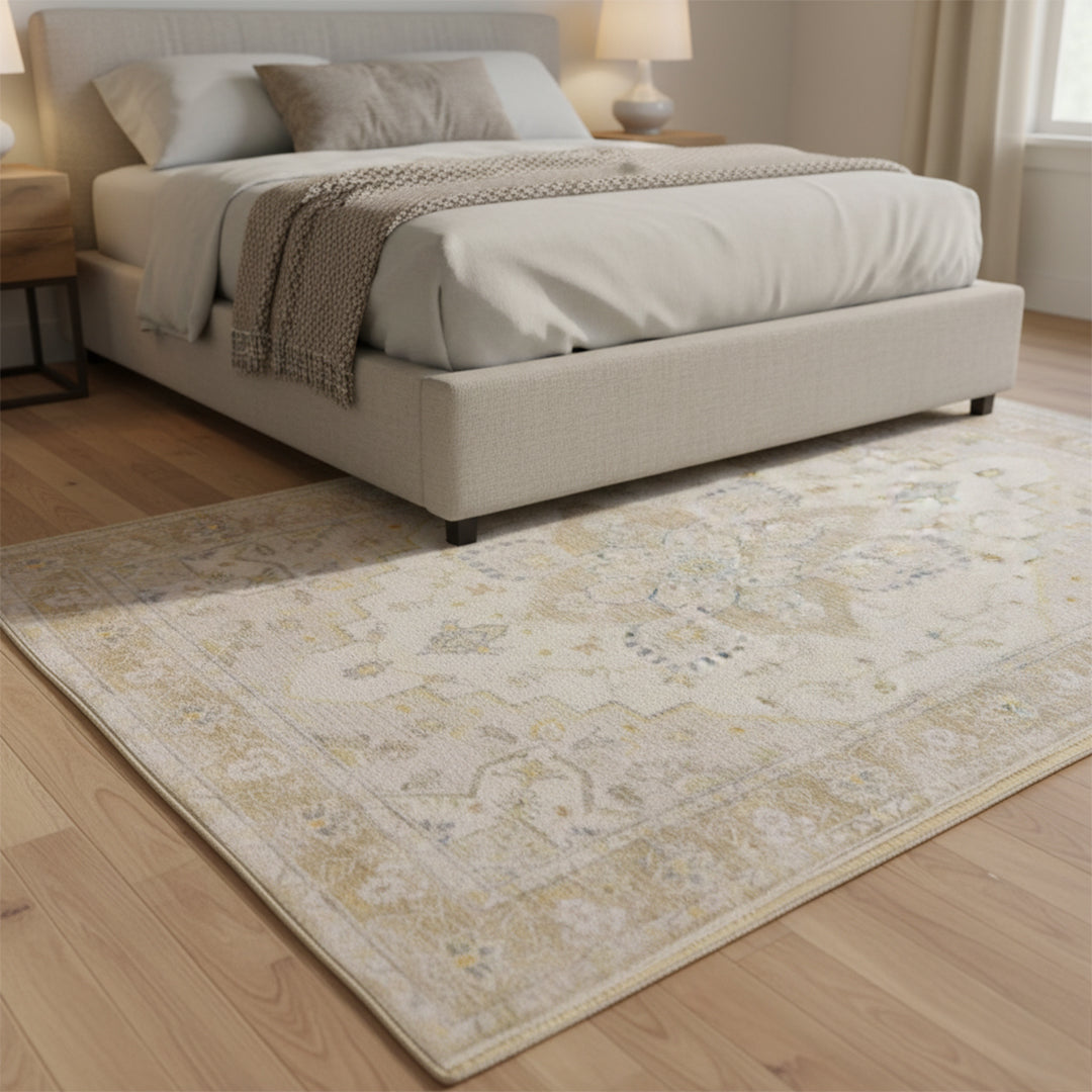 Muddy Mat® Champagne Washable Area Rugs for Living Room, Bedroom & Dining Room – Modern Soft Low Pile Non Slip Carpet – Pet Friendly Waterproof Foldable Rugs for Home