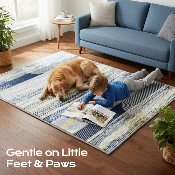 Muddy Mat® Horizon Washable Area Rugs for Living Room, Bedroom & Dining Room – Modern Soft Low Pile Non Slip Carpet – Pet Friendly Waterproof Foldable Rugs for Home
