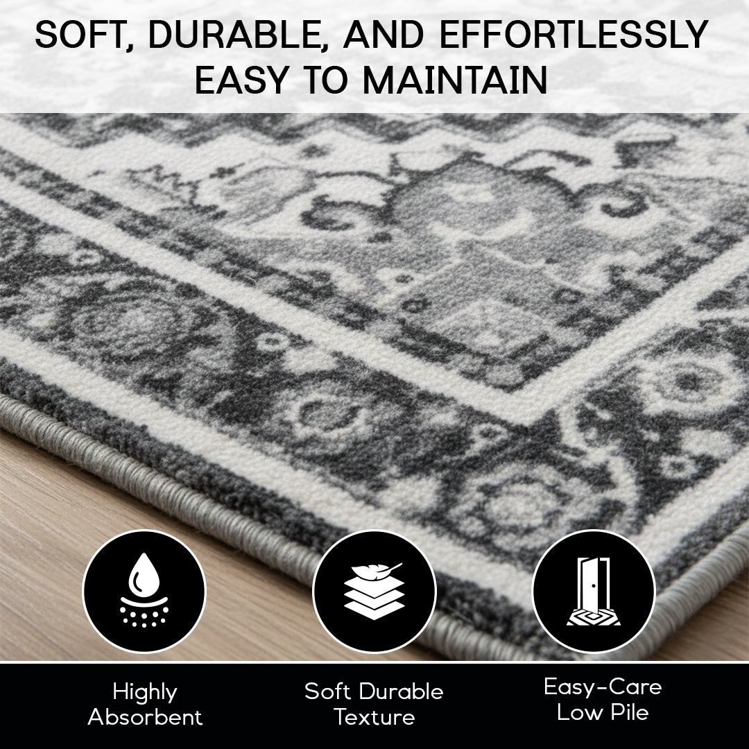 Muddy Mat® Onyx Washable Area Rugs for Living Room, Bedroom & Dining Room – Modern Soft Low Pile Non Slip Carpet – Pet Friendly Waterproof Foldable Rugs for Home