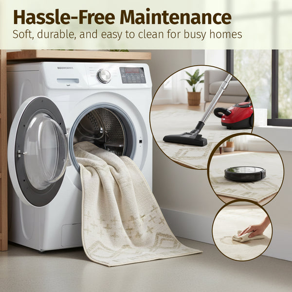 Muddy Mat® Tribal Washable Area Rugs for Living Room, Bedroom & Dining Room – Modern Soft Low Pile Non Slip Carpet – Pet Friendly Waterproof Foldable Rugs for Home