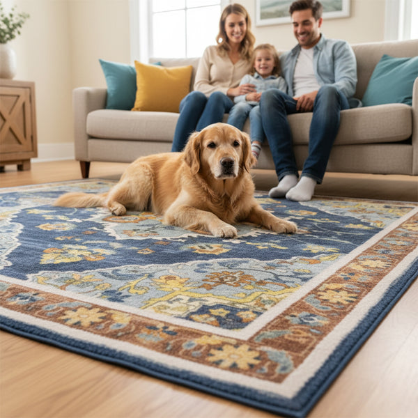 Muddy Mat® Mosaic Washable Area Rugs for Living Room, Bedroom & Dining Room – Modern Soft Low Pile Non Slip Carpet – Pet Friendly Waterproof Foldable Rugs for Home
