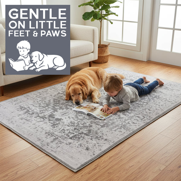 Muddy Mat® Frostbell Washable Area Rugs for Living Room, Bedroom & Dining Room – Modern Soft Low Pile Non Slip Carpet – Pet Friendly Waterproof Foldable Rugs for Home