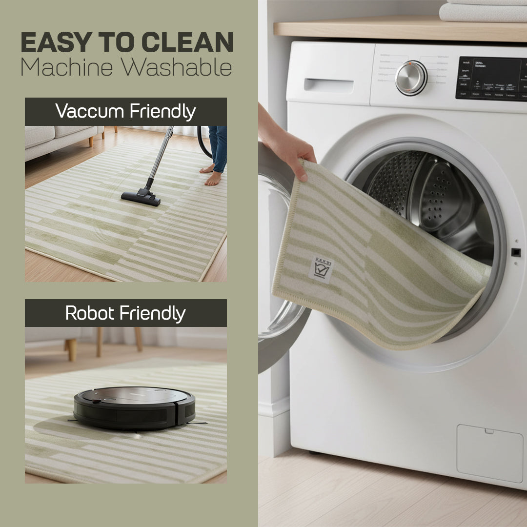 Muddy Mat® Creamline Washable Area Rugs for Living Room, Bedroom & Dining Room – Modern Soft Low Pile Non Slip Carpet – Pet Friendly Waterproof Foldable Rugs for Home