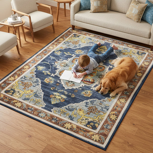 Muddy Mat® Mosaic Washable Area Rugs for Living Room, Bedroom & Dining Room – Modern Soft Low Pile Non Slip Carpet – Pet Friendly Waterproof Foldable Rugs for Home