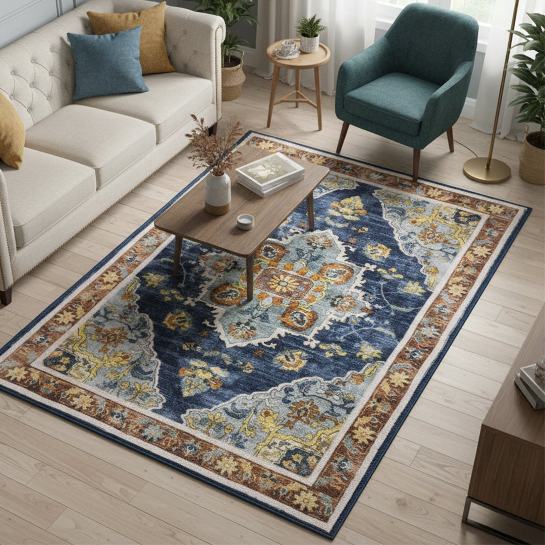 Muddy Mat® Mosaic Washable Area Rugs for Living Room, Bedroom & Dining Room – Modern Soft Low Pile Non Slip Carpet – Pet Friendly Waterproof Foldable Rugs for Home