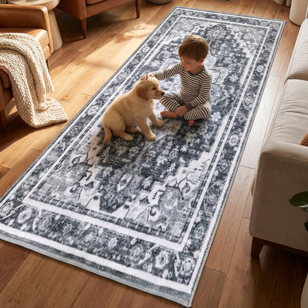 Muddy Mat® Onyx Washable Area Rugs for Living Room, Bedroom & Dining Room – Modern Soft Low Pile Non Slip Carpet – Pet Friendly Waterproof Foldable Rugs for Home