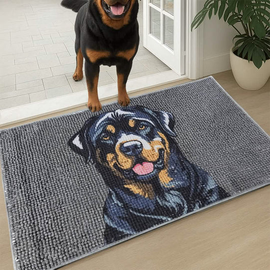 Muddy Mat® Highly Absorbent Microfiber Door Mat and Pet Rug, Non Slip Thick Washable Area and Bath Mat Soft Chenille for Kitchen Bathroom Bedroom Indoor and Outdoor - Dog Face 19" x 30"